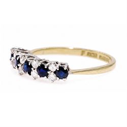 18ct gold sapphire and diamond ring, five round cut sapphires, spaced by two two round round brilliant cut diamonds, Birmingham 1983, total diamond weight approx 0.25 carat