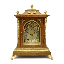  Victorian gilt metal mounted Golden oak pagoda top bracket clock, silvered arched Roman dial with subsidiary Slow'Fast dial, twin train Winterhalder & Hoffmeier movement Ting Tang striking the quarter hours, case with gilt acorn finials, mounts and feet, H41cm   