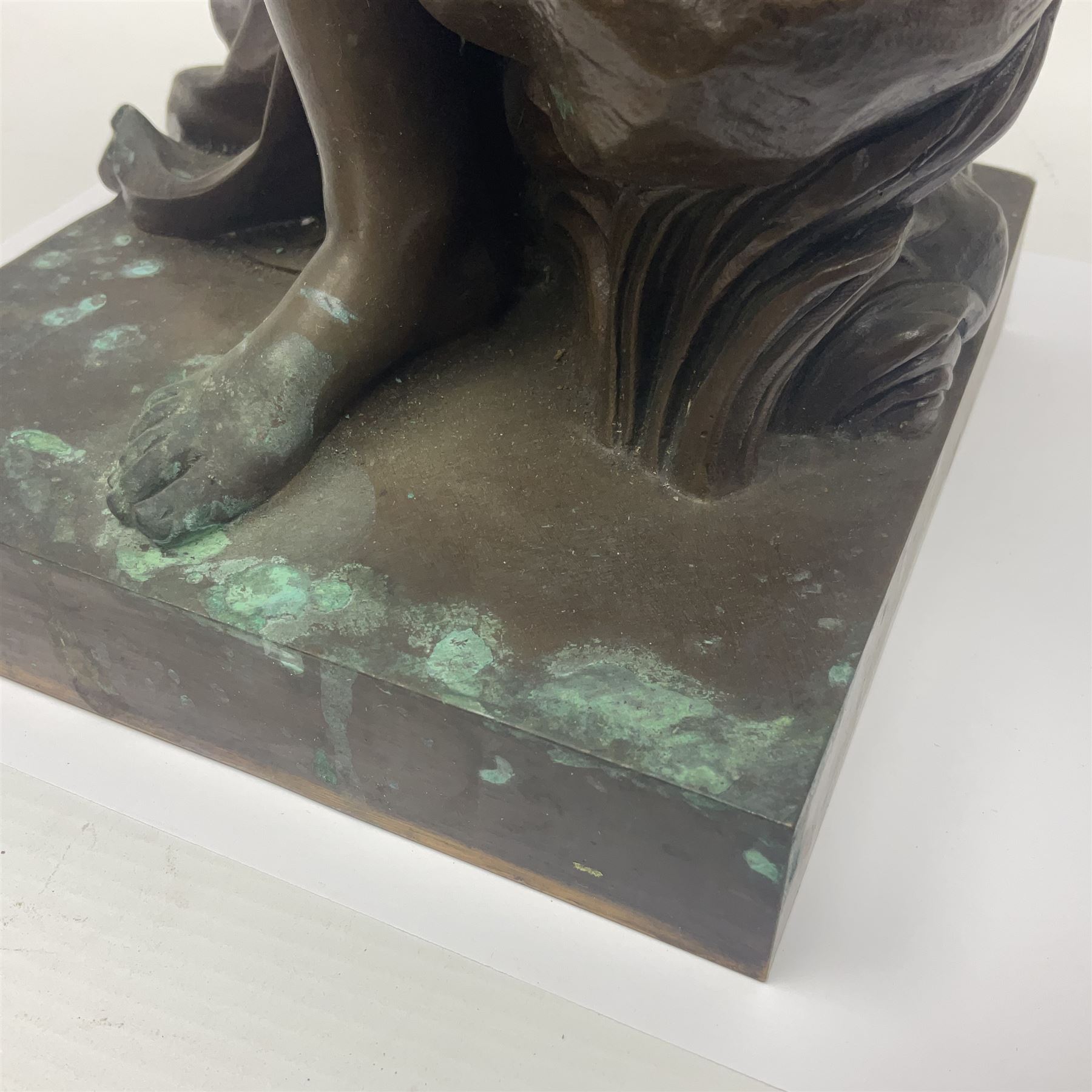 After Christopher Gabriel Allegrain (1710-1795),  Venus au bain, bronze, upon square plinth, Impressed F Barbedienne Fondeur, the base impressed C G Allegrain Fecit 1767, and bearing Barbedienne foundry seal, overall H51cm