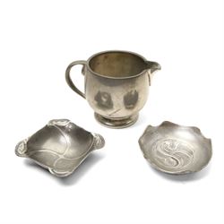 Tudric and other pewter including sugar bowls, milk jugs etc, small WMF Art Nouveau dish No262 and another No218