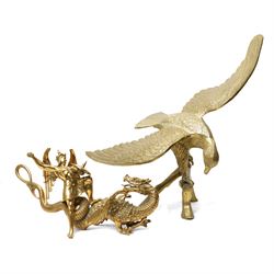 Brass George & the dragon group W36cm and a brass eagle H46cm