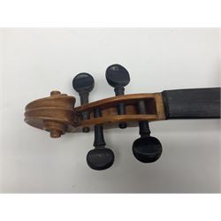 German violin c1900 stamped Stainer with 36cm two-piece maple back and ribs and spruce top L59.5cm overall; in simulated reptile skin carrying case