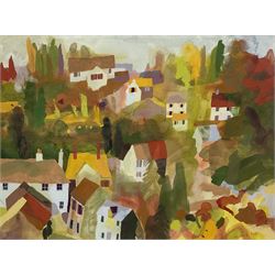 Richard Tuff (British 1965-): 'Houses on the Hill', gouache on paper signed, titled verso 36cm x 48cm 