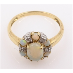  Opal and diamond cluster ring hallmarked 9ct   