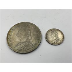 Queen Victoria 1887 silver double florin and silver sixpence coin
