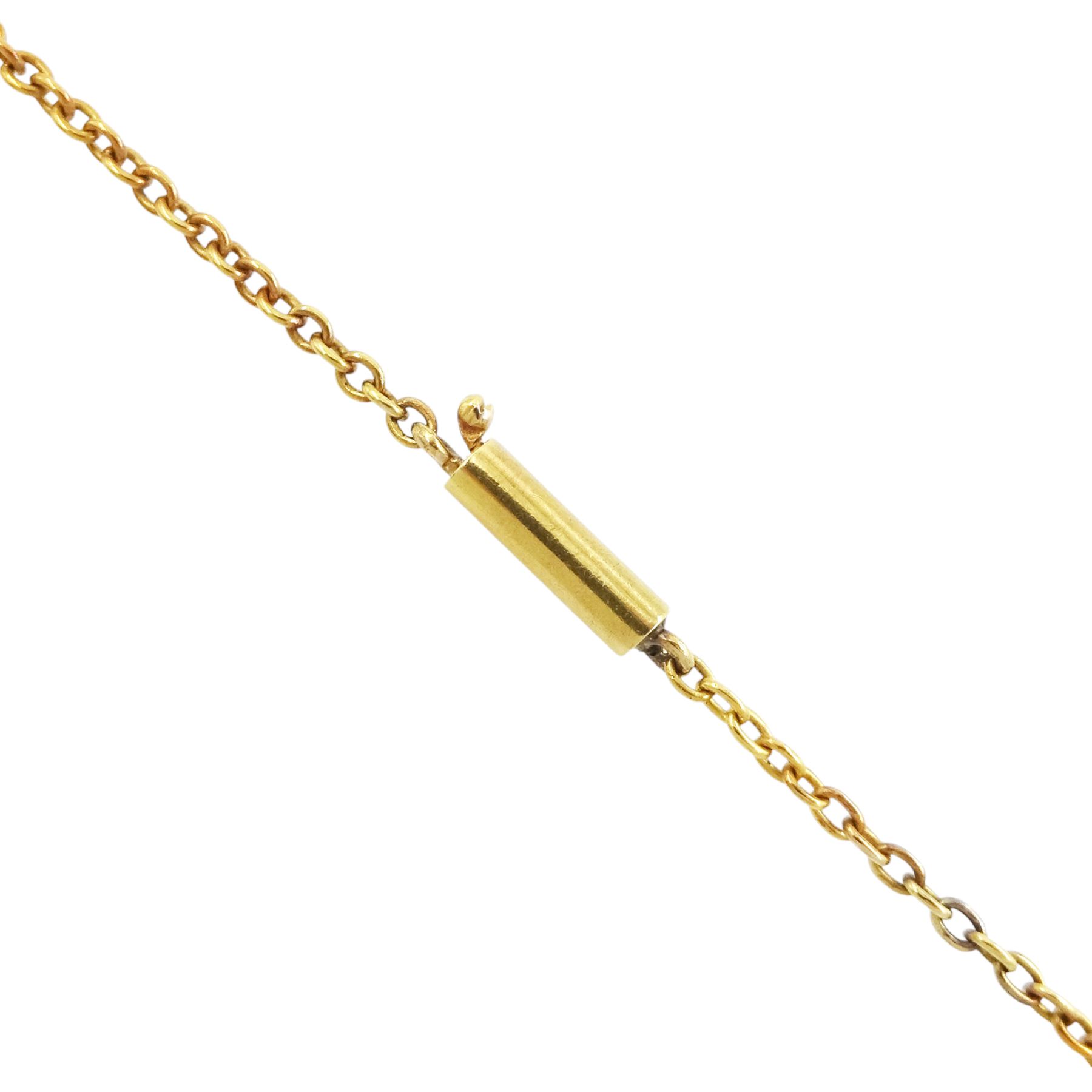 Edwardian 15ct gold split pearl flower head and foliate necklace, with detachable 18ct gold old cut diamond and split pearl flower head pendant, in fitted velvet and silk lined box
