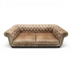 Distinctive Chesterfield - Chesterfield upholstered in taupe leather, deep button back and...