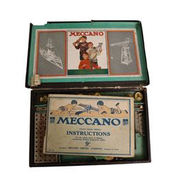Early 20th century Meccano outfits, comprising 'Engineering in Miniature' set no. 1, 'Engineering for Boys' set no. 0, Accessory Outfit no. 1A, Accessory Outfit no. 3A and one other