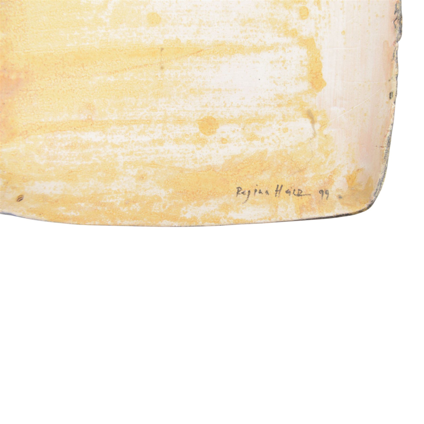 Carol Farrow (1944 – 2012): paper clay plaque, signed verso, together with another studio art wall plaque, signed verso