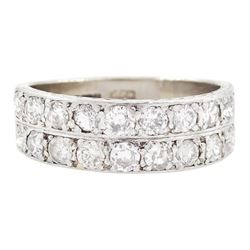 18ct white gold and platinum diamond half eternity ring, two rows each set with ten old cu...