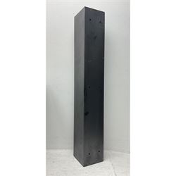 Charcoal coloured steel wall-mounting gun cabinet to accommodate three guns, int. H132cm W18cm D18.5cm, the single double-locking door with two sets of keys, ext. H134cm W20cm D21.5cm