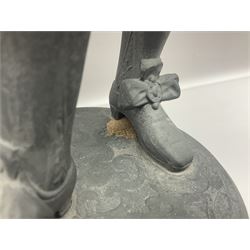 Pair of spelter figures modeled as Cavaliers, together with a spelter figure of Joan of Arc, largest H52cm