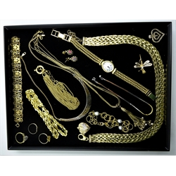  Silver-gilt jewellery including necklaces, watch, bracelets and rings stamped 295  