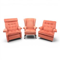 Parker Knoll - mid-century armchair suite, 'Model N30' recliner armchair with headrest and...