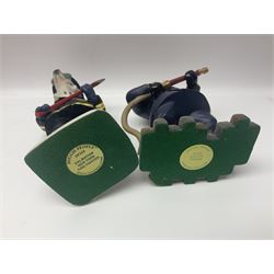 Eleven Robert Harrop figures from various collections, comprising limited edition The Trumpton Fire Engine Musical Box CGMB8 no. 359/1000, The Dragon from the Red Knight BN09, Bulldog Fireman DP165, Pointer Fire Chief DP184, Dalmatian New York Fire Fighter DP234, Dalmatian Fire Fighter DP191; Desperate Dan ‘Fireman Dan’ BDS11, Cuthbert CG13, Pugh (Clarinet) CG70, The Soup Dragon CL05 and Baby Dragon CL06