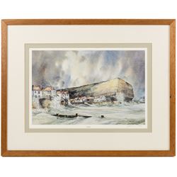 John Freeman (British 1942-): 'Runswick Bay' and 'Staithes', one watercolour signed titled and dated '96 and one limited edition coloured print signed and numbered 8/500 in pencil max 25cm x 38cm (2)