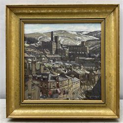 Bruce Mulcahy (British 1955-): 'Marsden' West Yorkshire, oil on canvas board signed, titled and dated 2013 on artist's address label verso 29cm x 29cm
Notes: member of the Fylingdales Group of Artists
