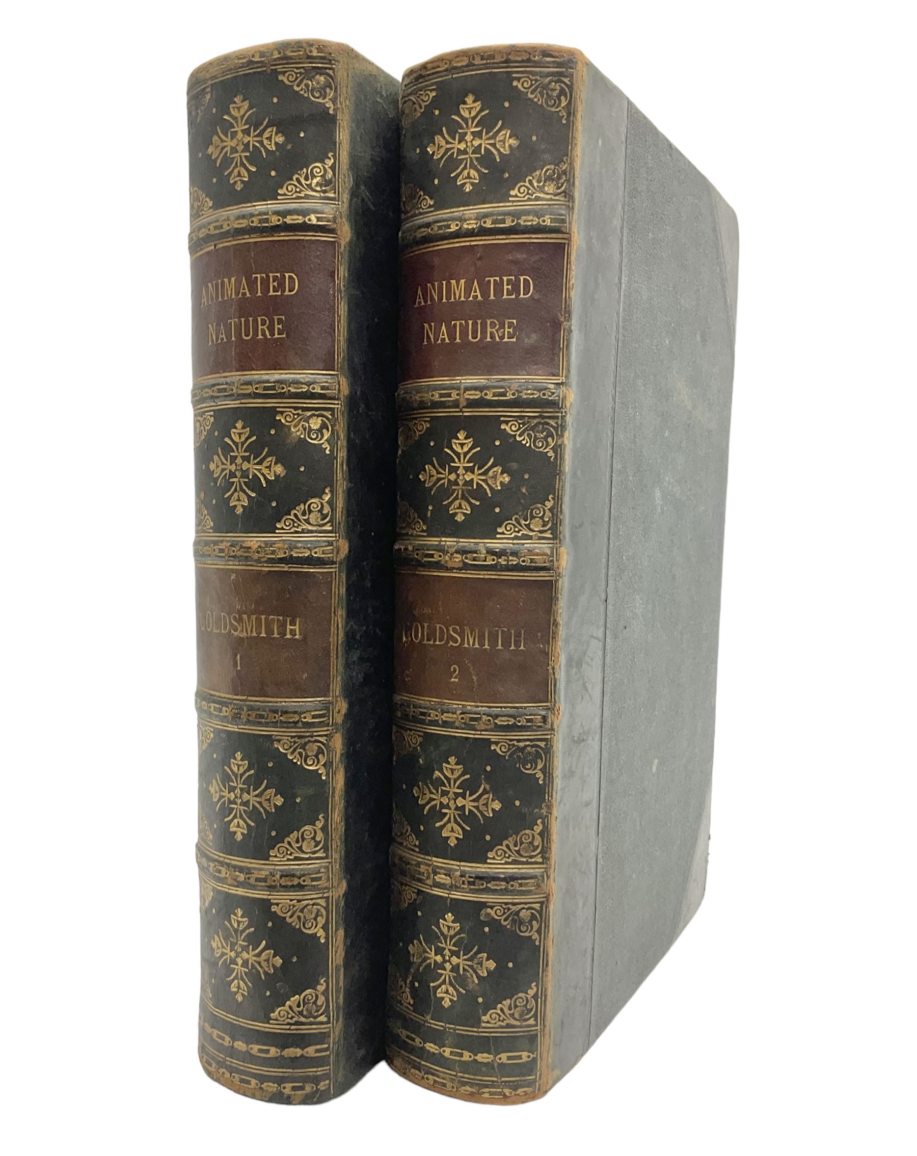 Goldsmith, Oliver; A History of the Earth and Animated Nature, 2 volumes, pub. Fullarton, Edinburgh and London, illustrated with coloured plates, cloth and leather bound with marbled edges (2)
