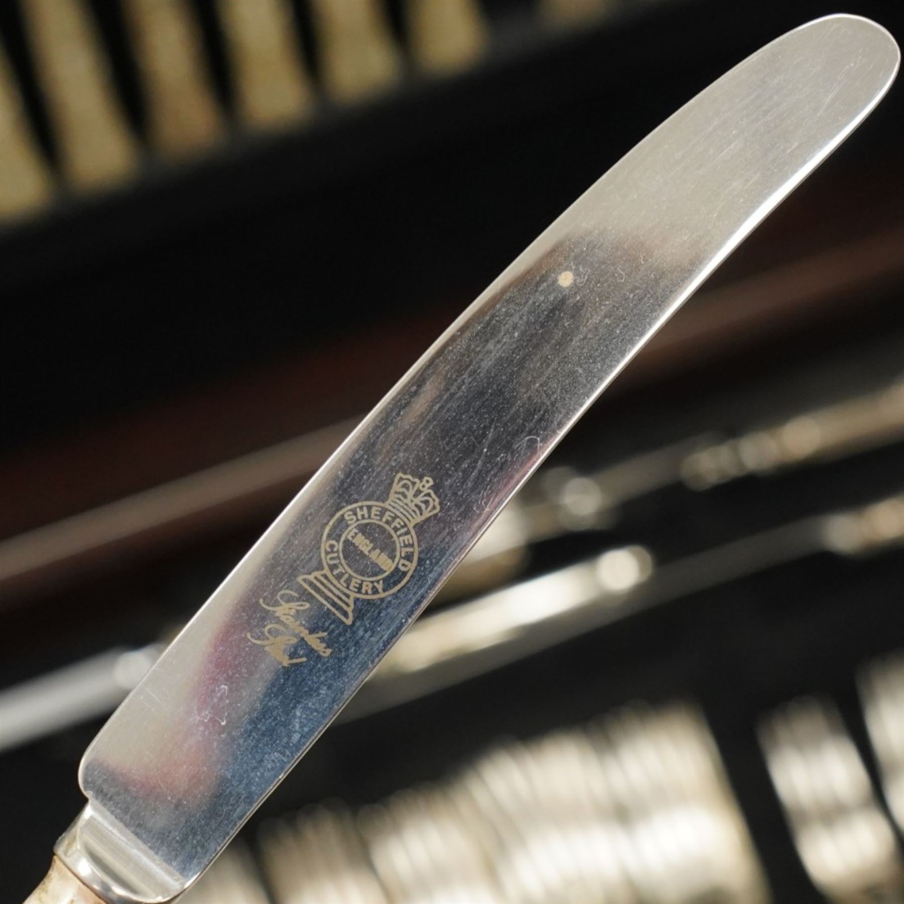 Canteen on stand containing a twelve-place set of King's pattern silver plated cutlery
