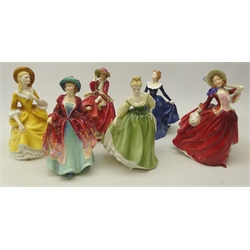  Six Royal Doulton figures, 'Fragrance', 'Sandra', 'Autumn Breezes', 'Fair Lady', 'Top O' The Hill' and 'Margaret' (6)  