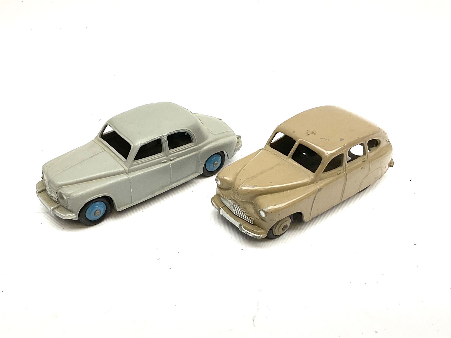 Dinky - seven unboxed and playworn die-cast cars comprising Studebaker, Ford Sedan, Rover 75, Vanguard, Austin Somerset and two Austin Devons; together with two Dublo size scale cars (9)