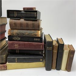 Twenty-six Victorian and later Bibles and Prayer Books etc, some with leather bindings, including 1922 Hebrew bible.