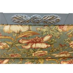 French empire style settee upholstered in 'Leighton' by Margarita Cushing floral fabric, grey painted and gilt frame