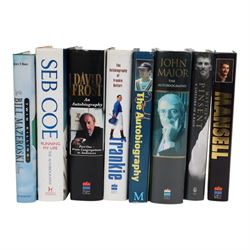 Eight signed autobiographies/biographies, comprising Twin Killing The Bill Mazeroski Story signed by Bill Mazeroski and John T Bird, Frankie Dettori, Nigel Mansell, David Frost, John Major, Geoffrey Boycott, Matthew Pinsent and Sebastian Coe