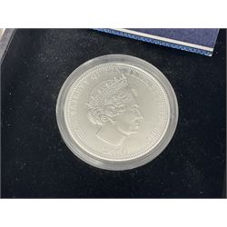 Commemorative Tristan Da Cunha coins including 2013 'The 60th Anniversary of the Coronation of Queen Elizabeth II Pure Silver Crown Set' cased with certificate,  2014 'World War I Silver Commemorative' one crown cased with certificate, 9ct gold 2012 half crown approximately 1 gram etc