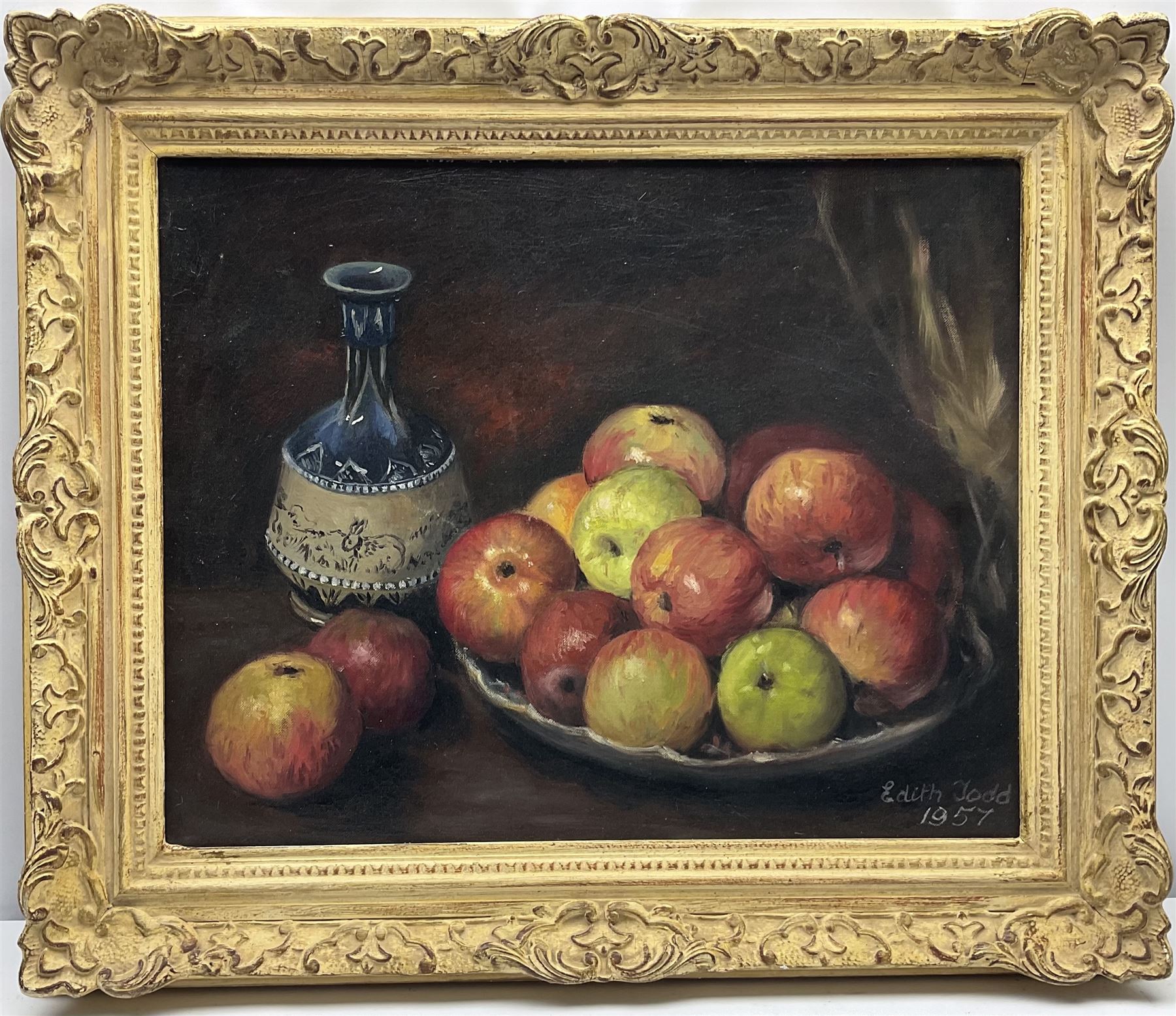 Edith Todd (British 1894-1973): Still Life of Apples, oil on canvas signed and dated 1957, 39cm x 49cm