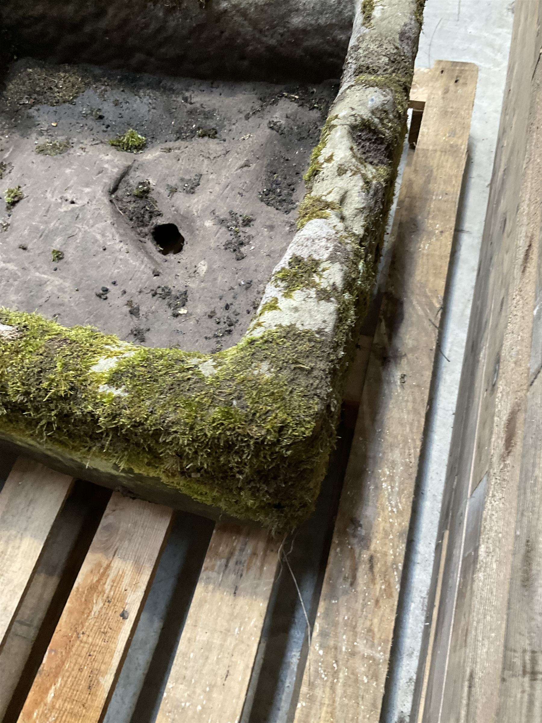 Large 19th century square weathered stone trough 