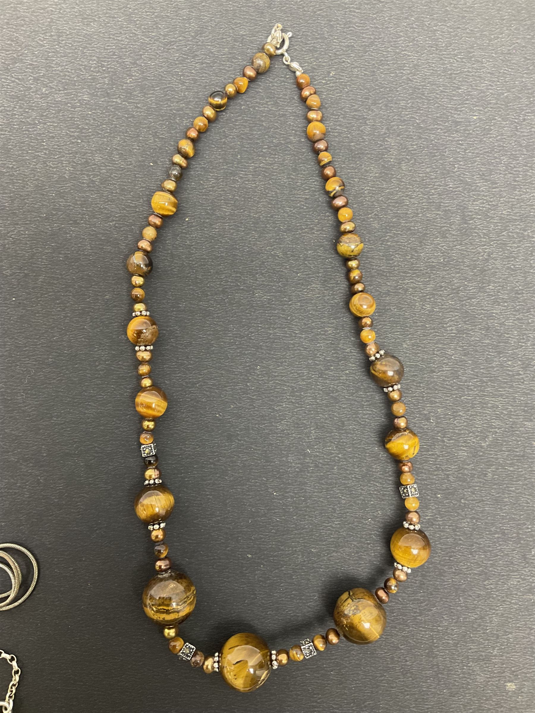 Ola Gorie silver spiral design necklace, hallmarked, together with a collection of beaded silver jewellery 