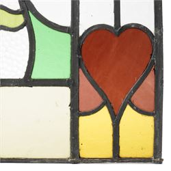 Victorian leadlight and stained glass panel, with heart motif, 47cm x 40cm 
