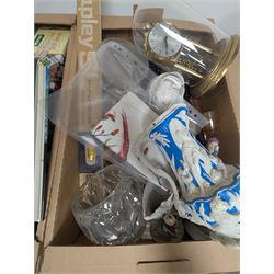 Large quantity of collectables, including Kunde clock, glassware, Danby, ceramics etc, in twelve boxes   