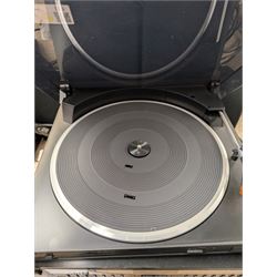 Technics DC Servo Automatic Turntable System Sl-J110R,  Technics HiFi system including Integrated Amplifier SU-X980D, Stereo Tuner ST-X990L, Graphic Equalizer SH-E75, Double Cassette Deck RS-X980, pair of speakers SB-F980, and three boxes of records
