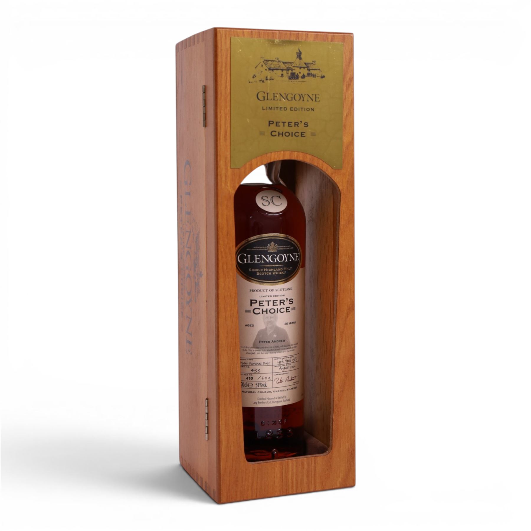 Glengoyne, 20 year old, Peter's Choice single Highland malt scotch whisky, 50% vol 70cl, bottle 410/603 in presentation box  