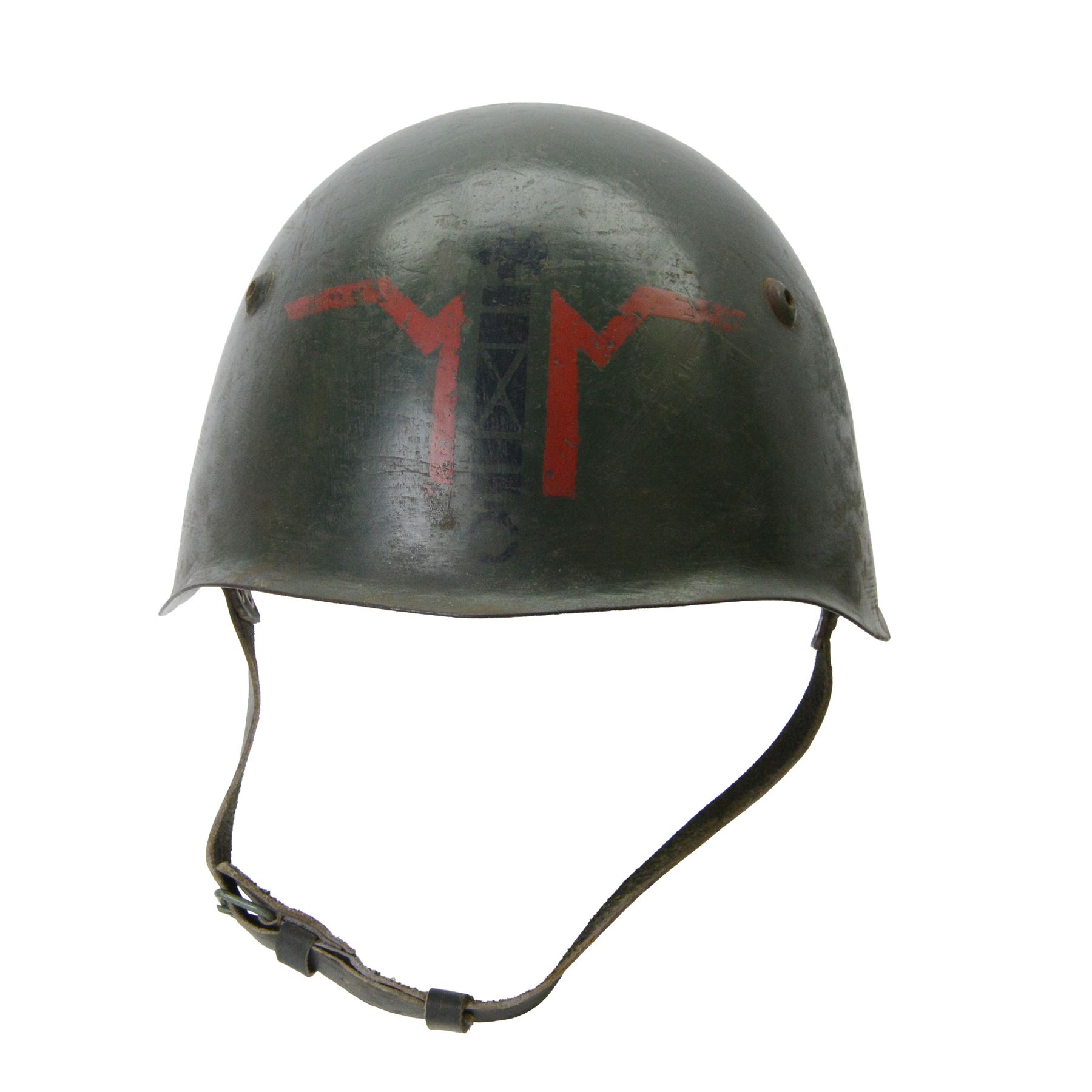 Italian G.N.R. (Guardia Nazionale Repubblicana) M33 helmet, circa 1943
The G.N.R were responsible for the internal security of the Italian State repubblic of Salo, after 1943 members of the security force consisted of ex carabinieri, fascist militaria men from the M.V.S.N and those who served in the P.A.I Italian African Police. 

