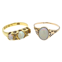 Gold single stone opal ring, stamped 9c and 18ct gold opal and diamond ring, Chester 1911  
