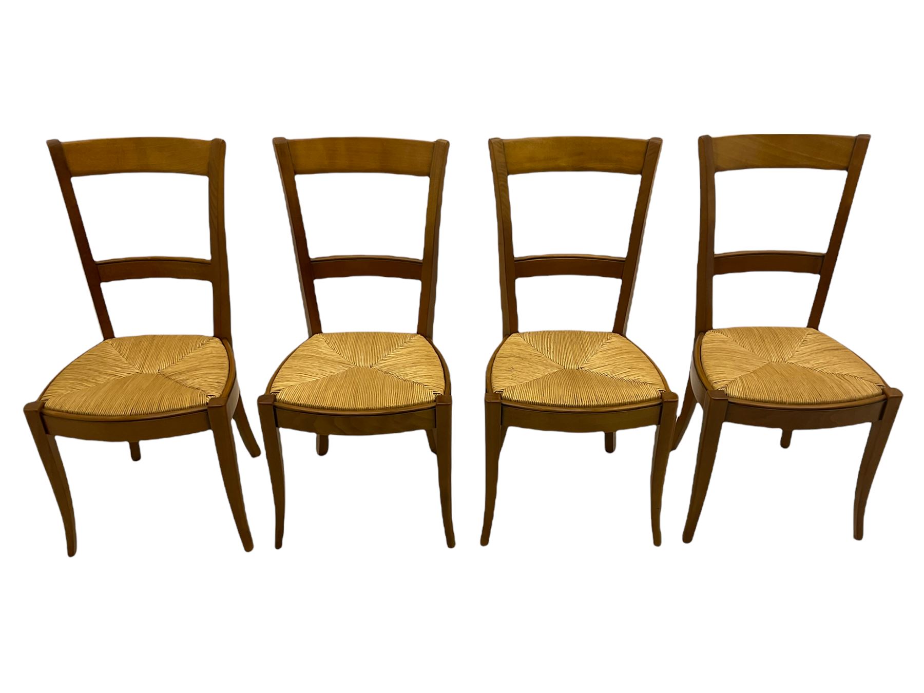 Grange Furniture cherry wood dining table, and eight chairs with rush seats