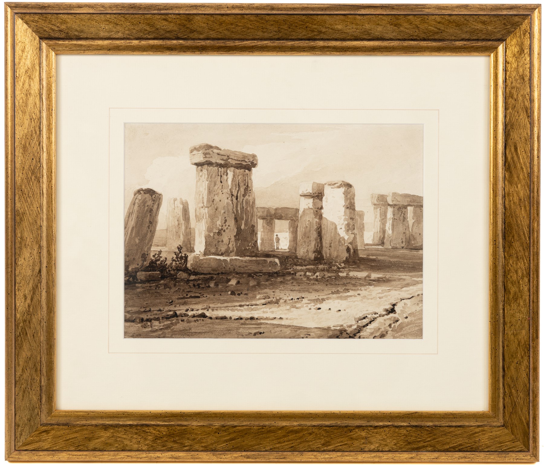 Circle of Samuel Prout (British 1783-1852): Stonehenge, watercolour signed S P 18cm x 25.5cm
Provenance: Private collection Esholt Hall, 2002, label verso
