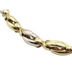 9ct white and yellow gold fancy interlinking oval chain necklace, Sheffield import marks