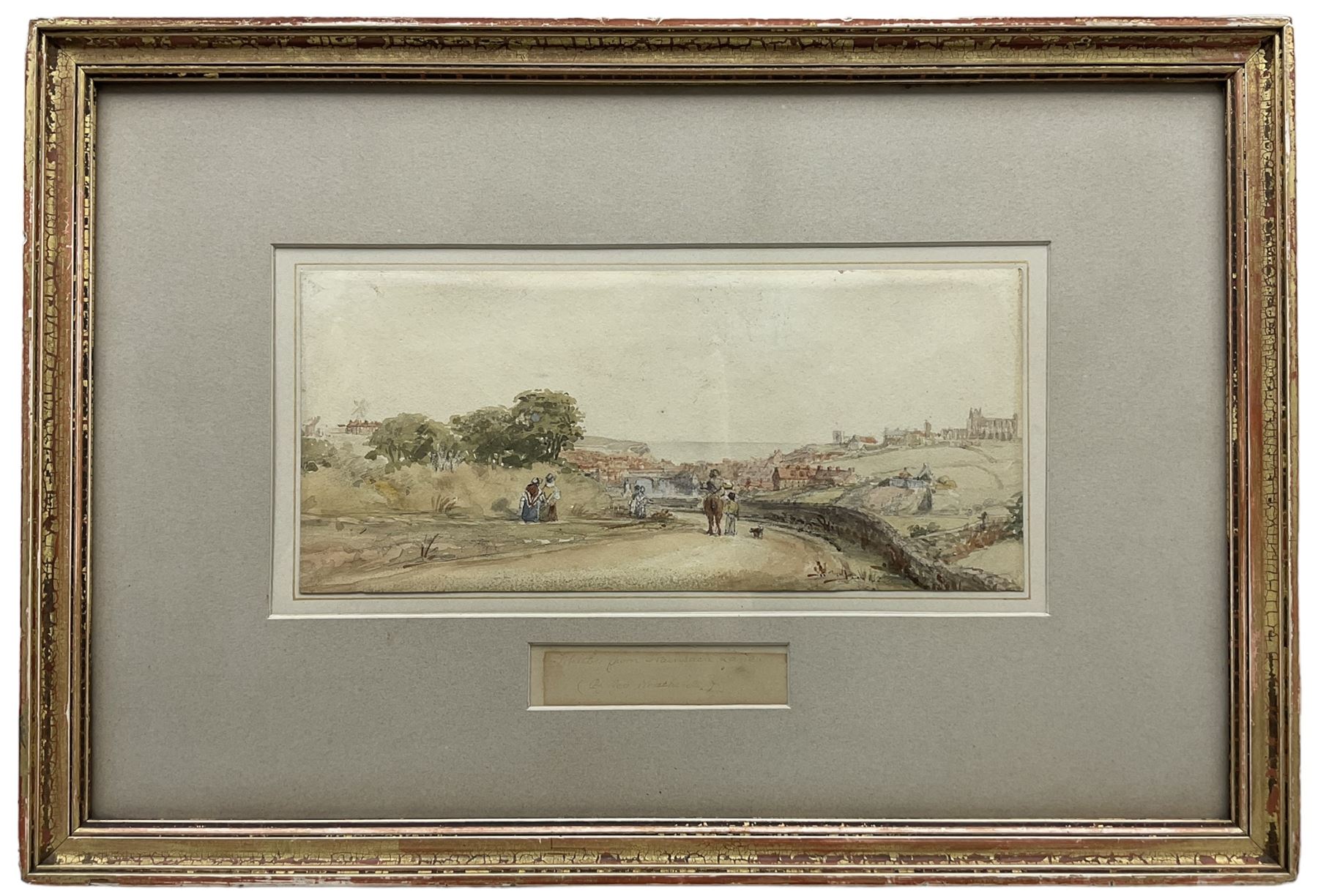 George Weatherill (British 1810-1890): 'Whitby from Stainsacre Lane', watercolour unsigned 11cm x 25cm 