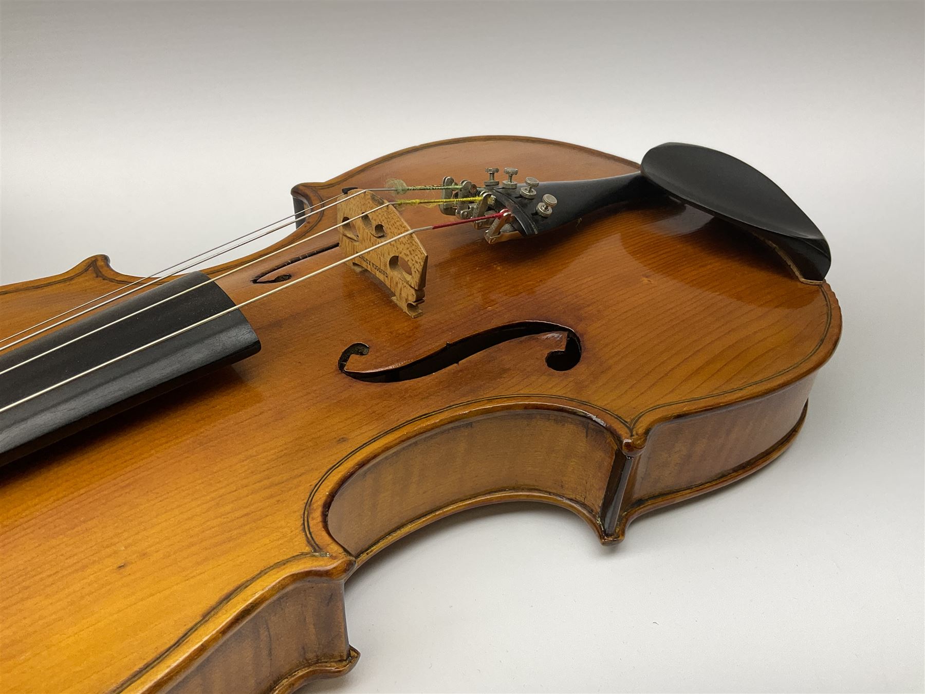 1920s continental large viola with 42cm two-piece maple back and ribs and wide grain sprucewood top with guarnerie sound holes, bears label 'Werner Alajos Budapest', overall length 69cm; in modern carrying case