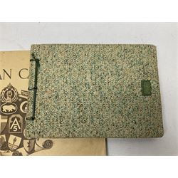 Modern album containing over sixty postcards and photographs including memorial portraits of KIA soldiers, regimental crests, comic, WW1 embroidered silk, uniforms, cap badges, camp and manoeuvre images etc; another personal photograph album of WW2 soldiers relaxing; Royal Armoured Corps booklet 'The Italian Campaign 3rd Sep. 1943 - 2nd May 1945; and other paper ephemera of military interest