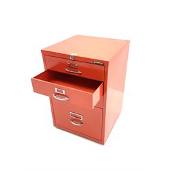 Red Bisley four drawer filing cabinet
