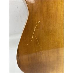 Encore black electric cut-away guitar L96cm; and Spanish Victor Garcia model 187 acoustic guitar, bears label dated 1972 L99cm; each in soft carrying case (2)