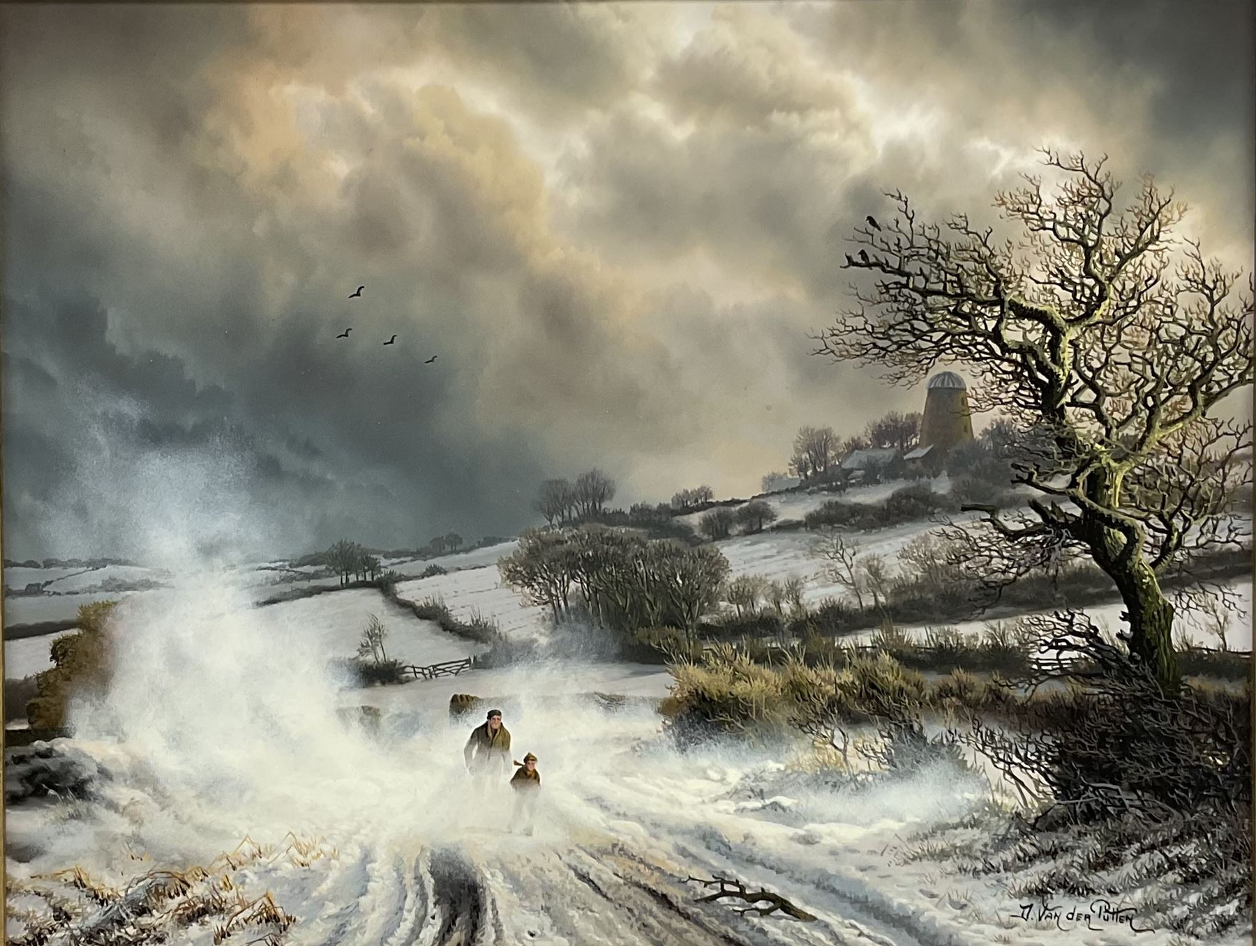 Daniel Van der Putten (Dutch 1949-): 'Windmill Road Hellidon Northamptonshire', oil on panel signed, titled verso 27cm x 34cm