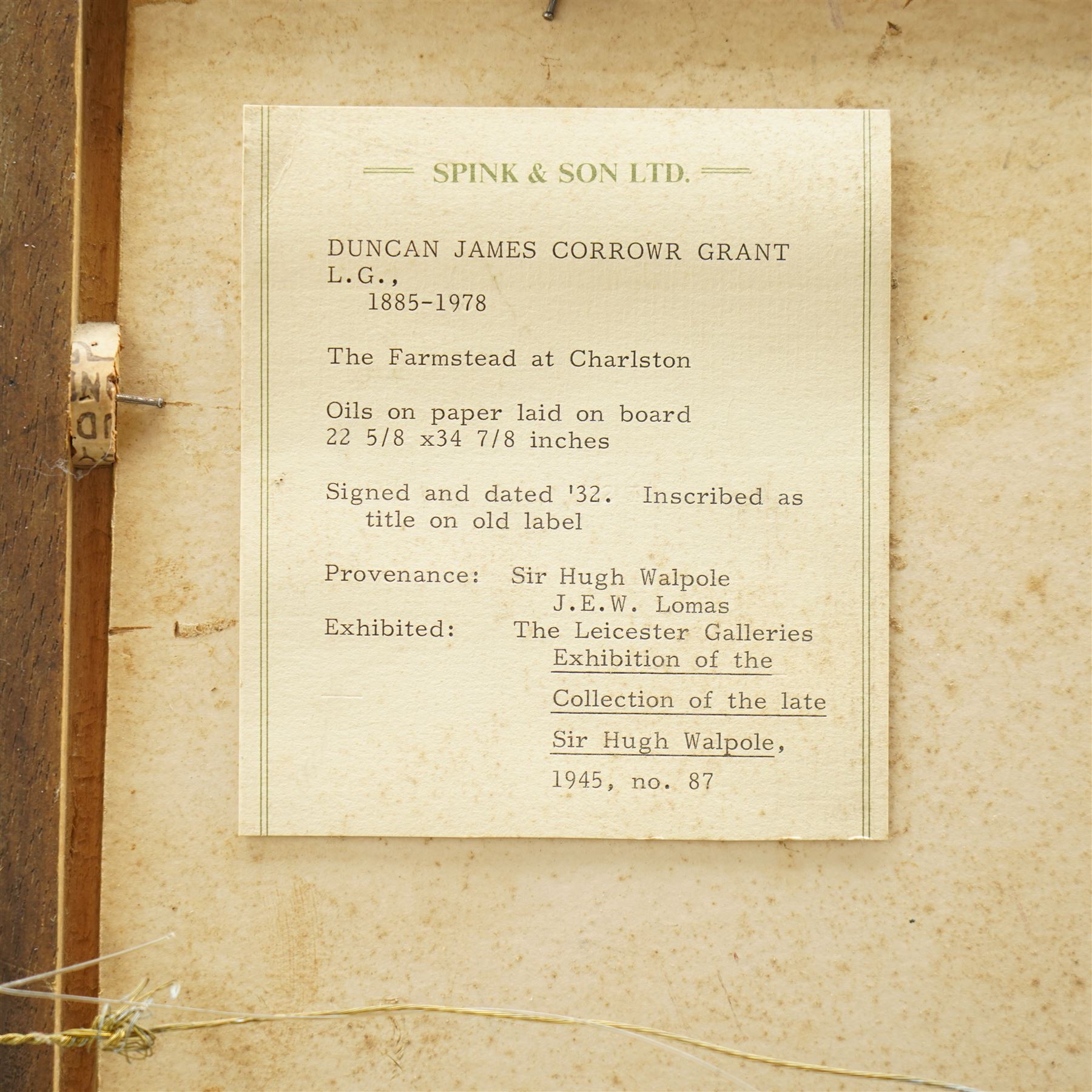 Duncan Grant (British - Bloomsbury Group 1885-1978): 'The Farmstead at Charlston', oil on paper laid onto board signed and dated '32, titled on gallery labels verso 57cm x 88cm
Provenance: exh. Leicester Galleries Exhibition of the Collection of the late Sir Hugh Walpole, Spink, King Street, London