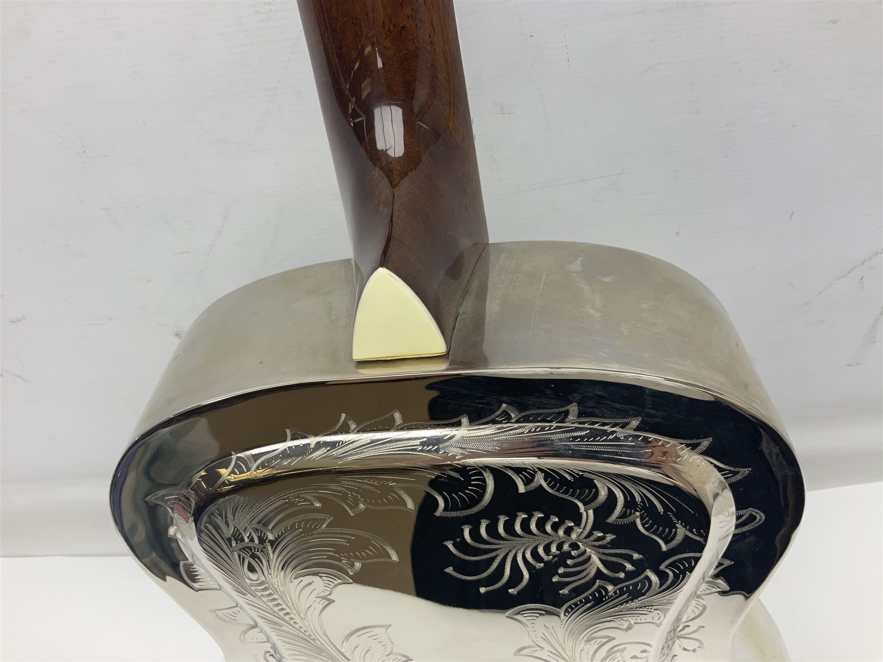 Ozark Dobro chromium plated on brass National style resonator guitar with foliate engraving L98cm; in Ritter soft carrying case