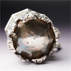 Victorian silver christening mug of panel sided design with gilded interior, engraved decoration and scroll handle and feet H10cm London 1848 Maker Charles Reily & George Storer